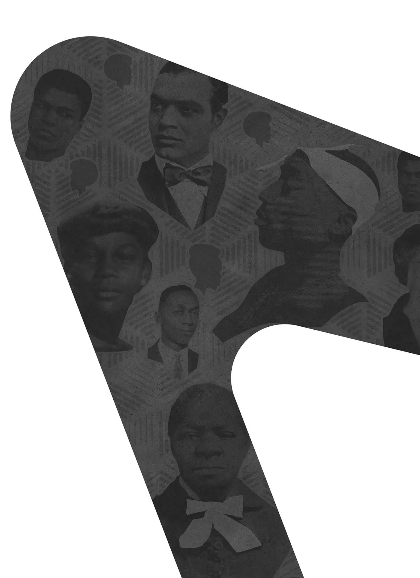 Graphic of the ramp’s underside filled with grayscale portraits of ancestors
