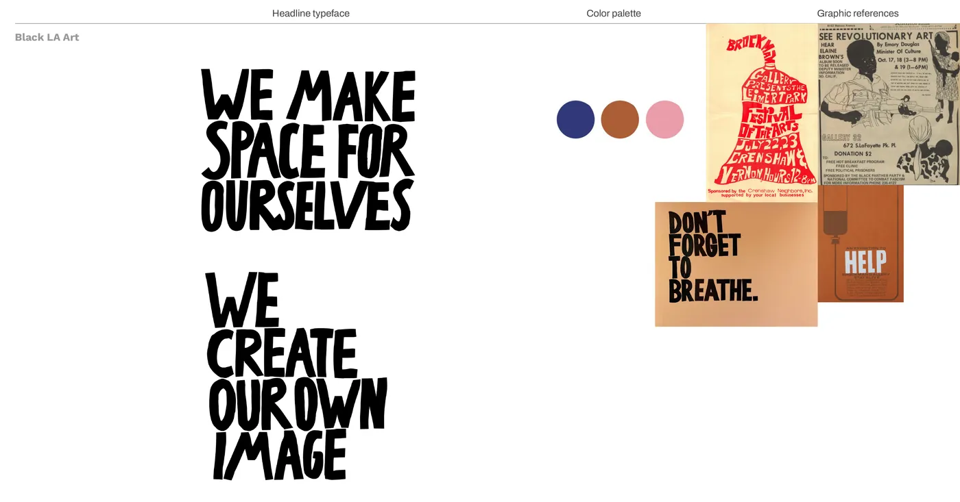 Story style for Black Art in LA, two hand-lettered headlines